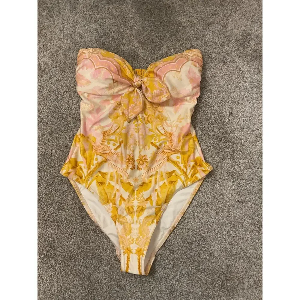 NWT Zimmermann Lyre Strapless Romantic One Piece Swimsuit Tie Front AU10, US 4-6